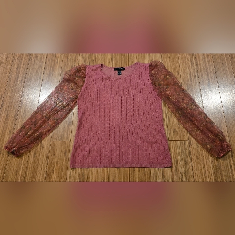 💚 NWOT A Love Story Pink Top with Sheer Sleeves